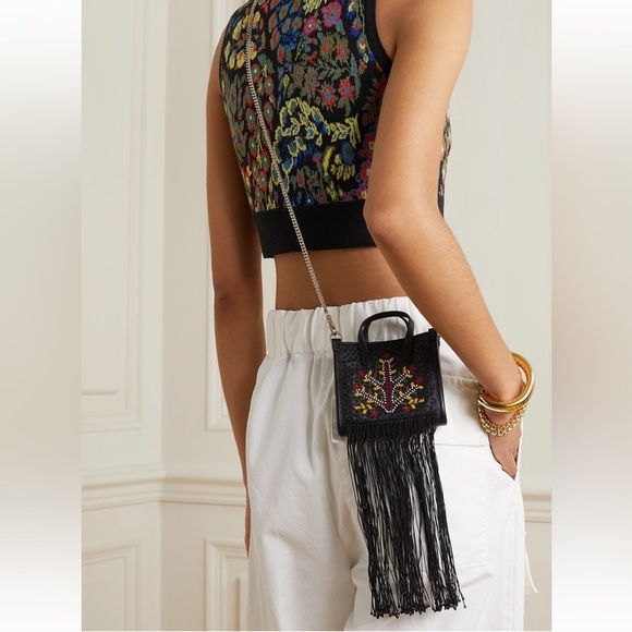 NEW ETRO Black Fringed Beaded Leather Bag Full Inclusion - Picture 1 of 8